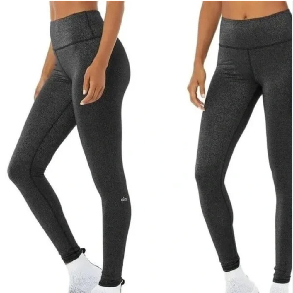 ALO Yoga Black Metallic High Waisted Full Length Crackle Leggings XXS